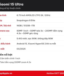 Thông số kỹ thuật Xiaomi 15 Ultra