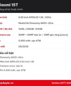 Thông số kỹ thuật Xiaomi 15T