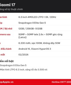 Thông số kỹ thuật Xiaomi 17