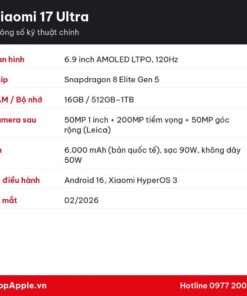Thông số kỹ thuật Xiaomi 17 Ultra