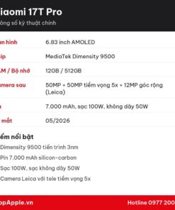 Thông số kỹ thuật Xiaomi 17T Pro