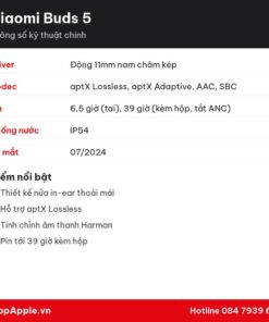 Thông số kỹ thuật Xiaomi Buds 5