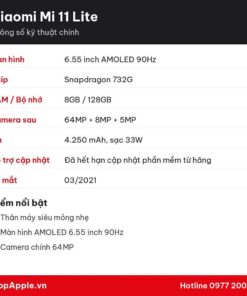 Thông số kỹ thuật Xiaomi Mi 11 Lite