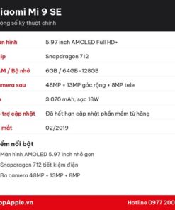 Thông số kỹ thuật Xiaomi Mi 9 SE