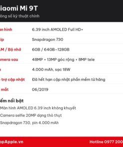 Thông số kỹ thuật Xiaomi Mi 9T