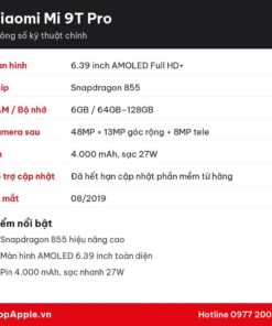 Thông số kỹ thuật Xiaomi Mi 9T Pro