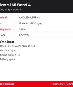 Thông số kỹ thuật Xiaomi Mi Band 4
