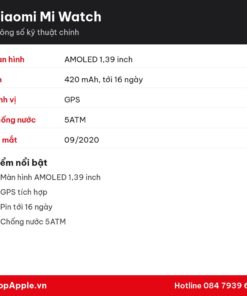 Thông số kỹ thuật Xiaomi Mi Watch