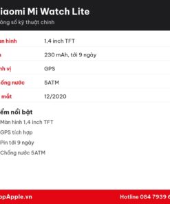 Thông số kỹ thuật Xiaomi Mi Watch Lite
