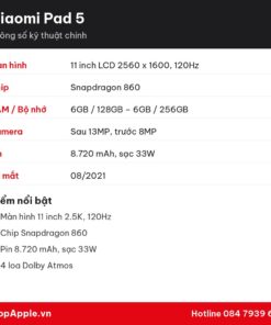 Thông số kỹ thuật Xiaomi Pad 5