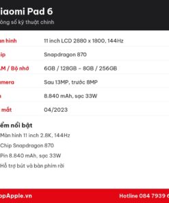 Thông số kỹ thuật Xiaomi Pad 6