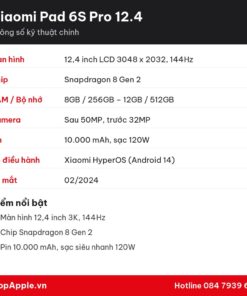 Thông số kỹ thuật Xiaomi Pad 6S Pro 12.4