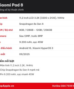 Thông số kỹ thuật Xiaomi Pad 8