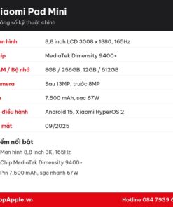 Thông số kỹ thuật Xiaomi Pad Mini