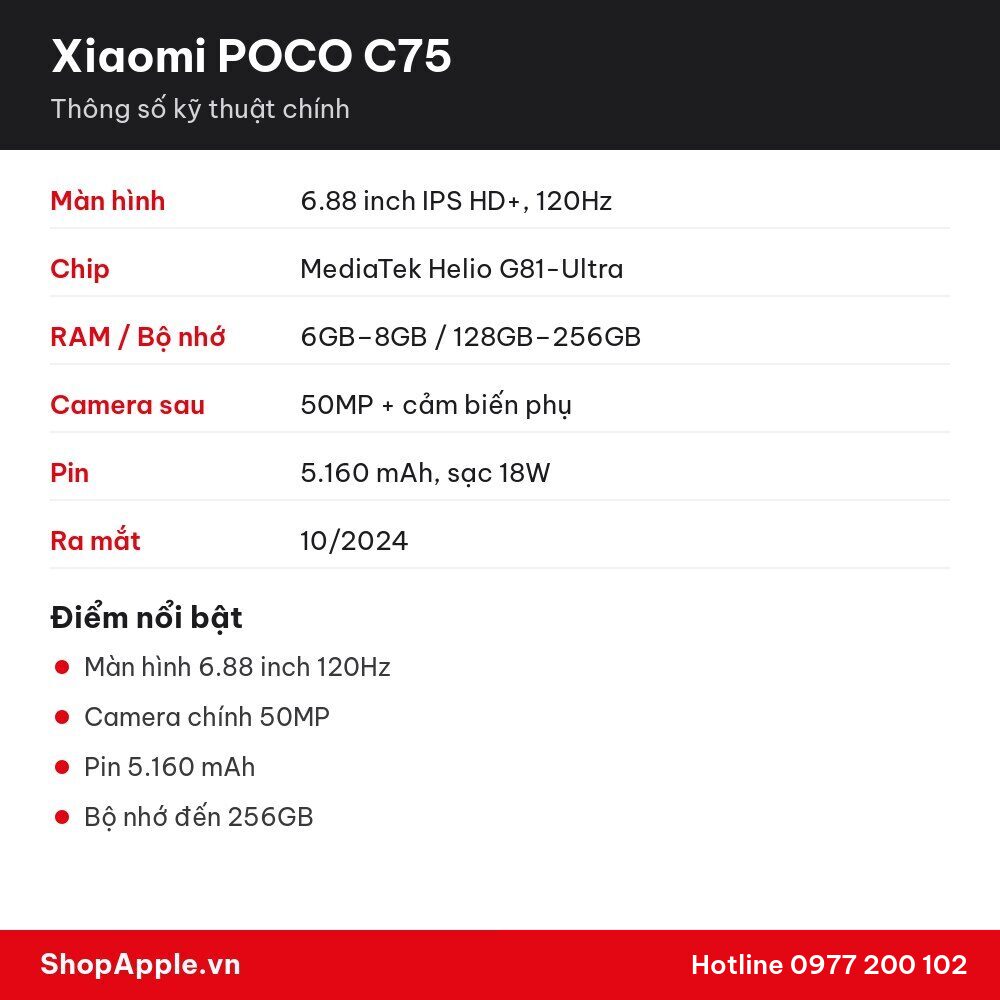 Thông số kỹ thuật Xiaomi POCO C75