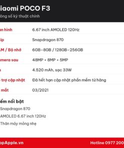 Thông số kỹ thuật Xiaomi POCO F3