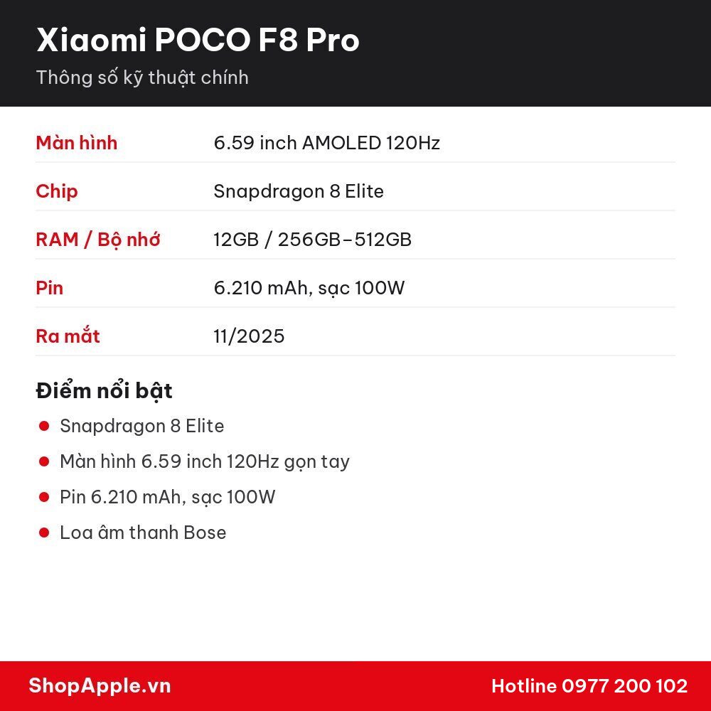 Thông số kỹ thuật Xiaomi POCO F8 Pro