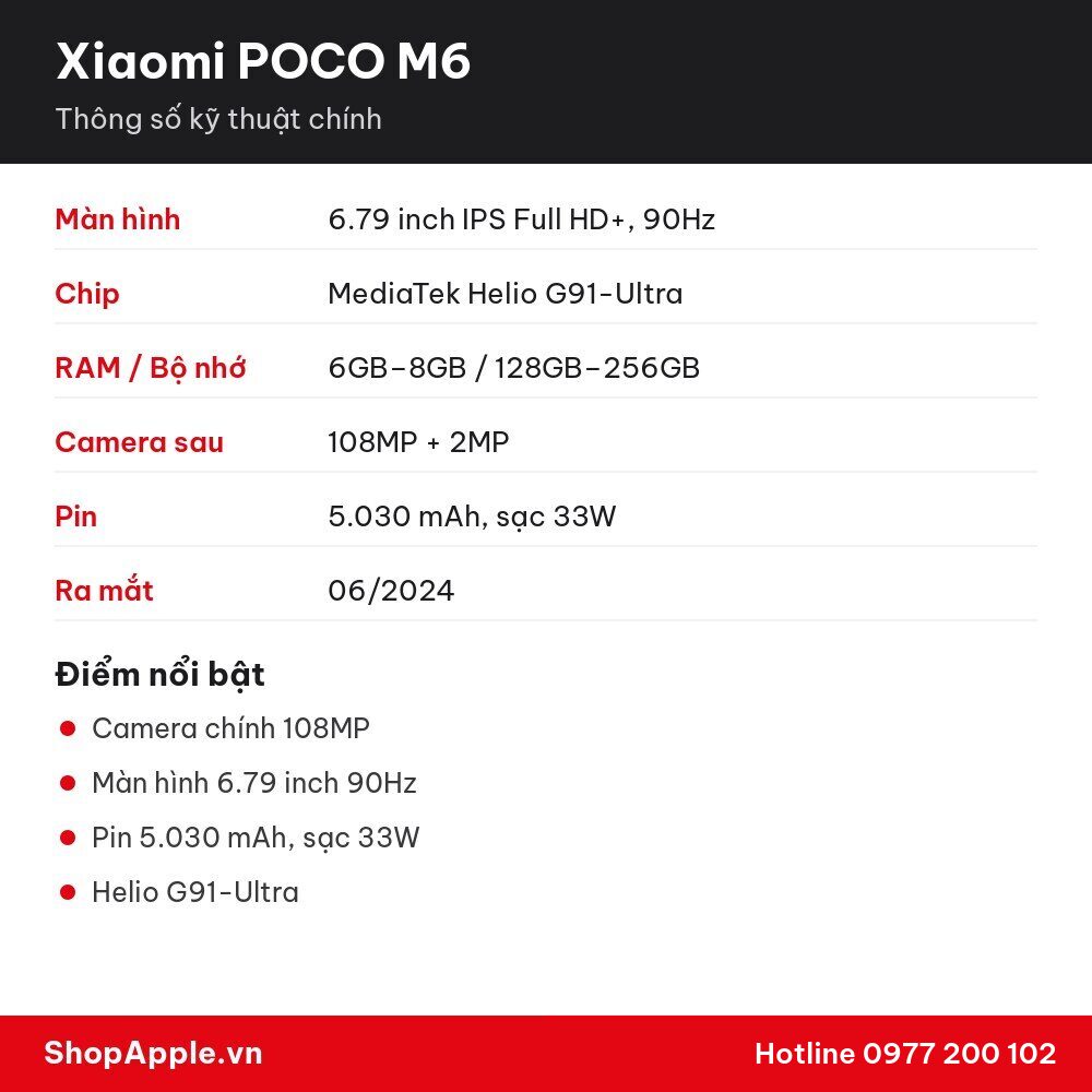 Thông số kỹ thuật Xiaomi POCO M6