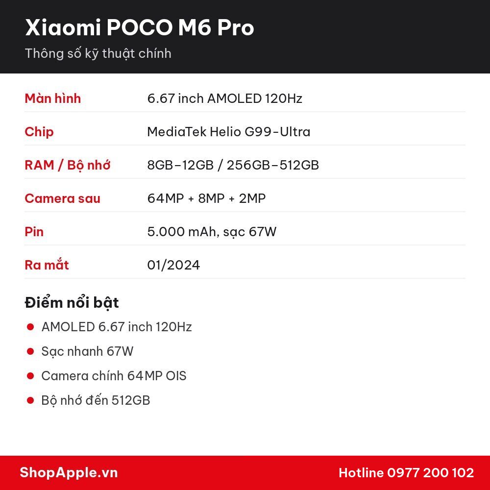 Thông số kỹ thuật Xiaomi POCO M6 Pro