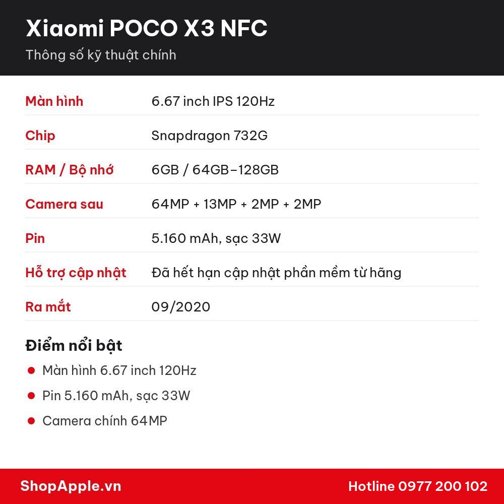 Thông số kỹ thuật Xiaomi POCO X3 NFC