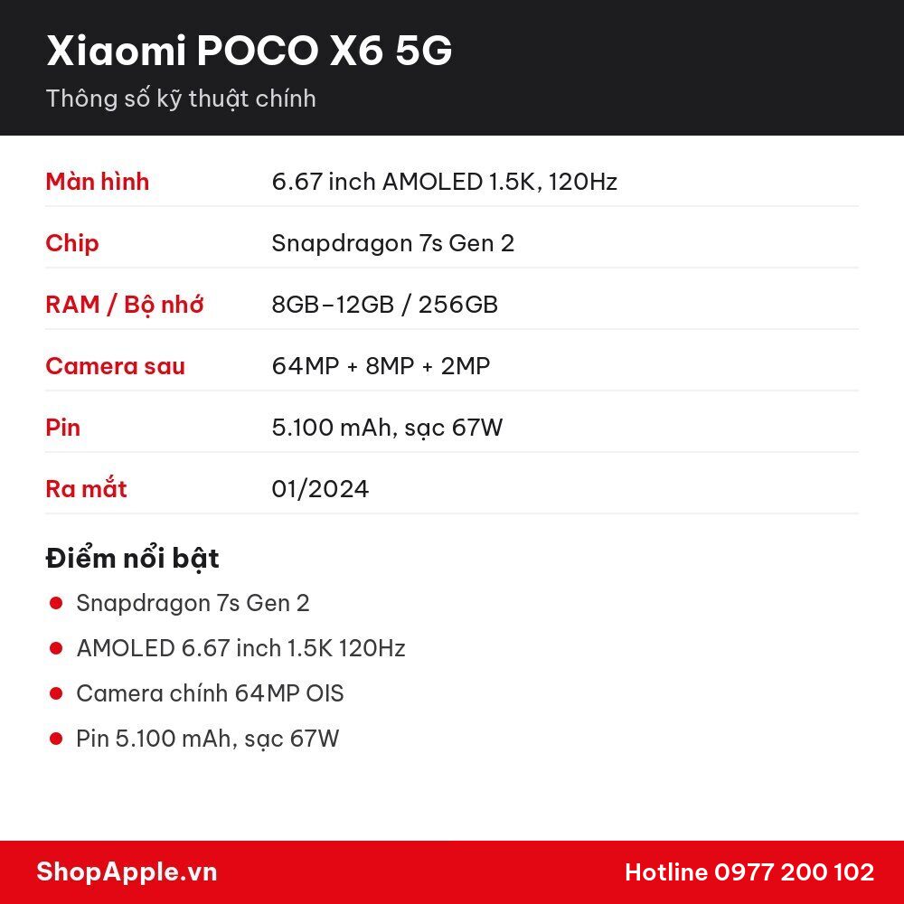 Thông số kỹ thuật Xiaomi POCO X6 5G