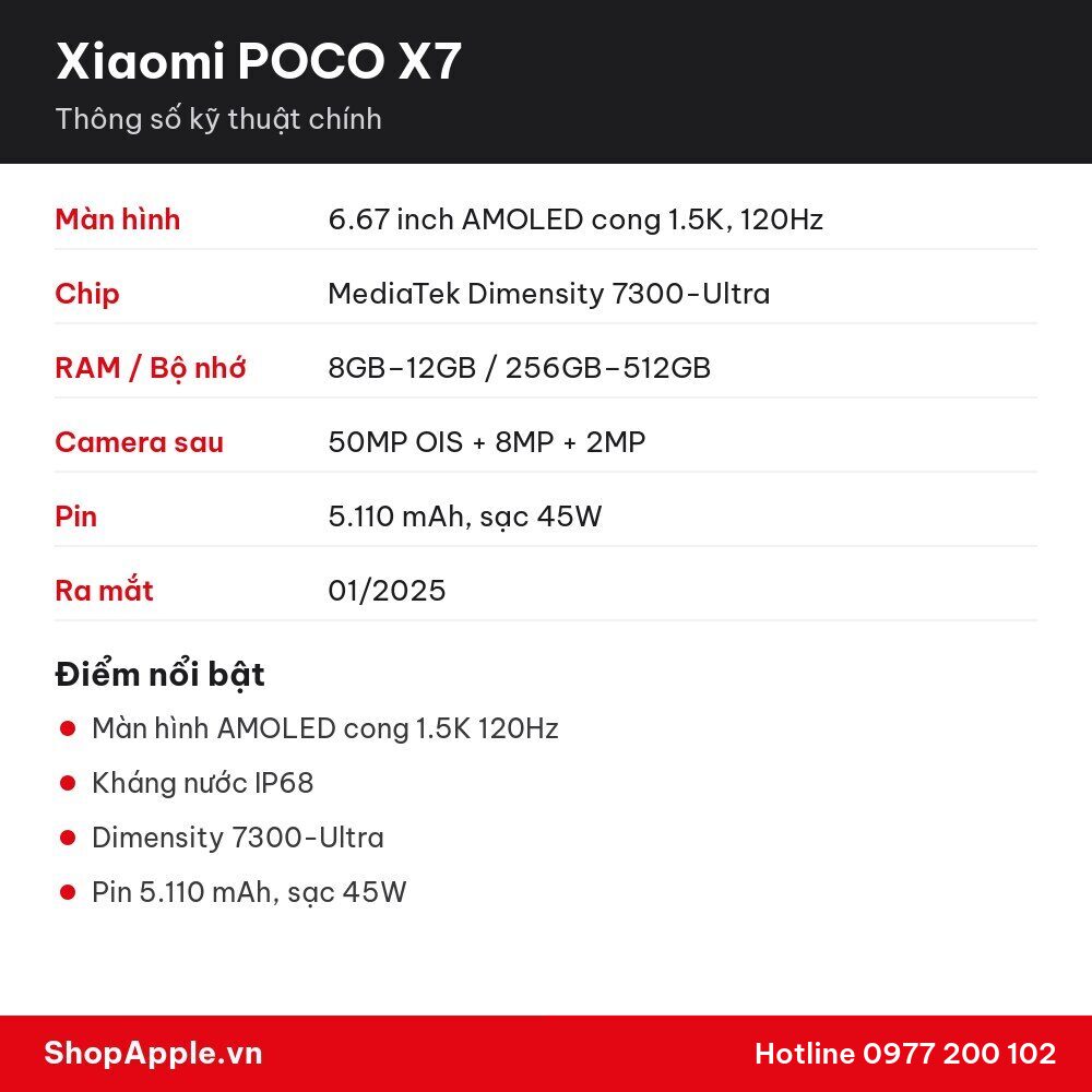 Thông số kỹ thuật Xiaomi POCO X7