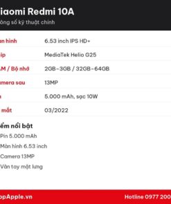 Thông số kỹ thuật Xiaomi Redmi 10A