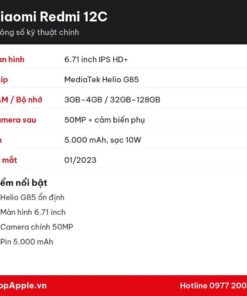 Thông số kỹ thuật Xiaomi Redmi 12C