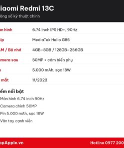 Thông số kỹ thuật Xiaomi Redmi 13C