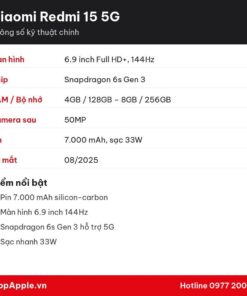Thông số kỹ thuật Xiaomi Redmi 15 5G