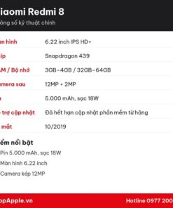 Thông số kỹ thuật Xiaomi Redmi 8