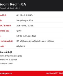 Thông số kỹ thuật Xiaomi Redmi 8A