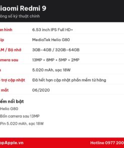 Thông số kỹ thuật Xiaomi Redmi 9
