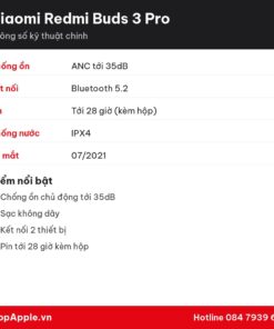 Thông số kỹ thuật Xiaomi Redmi Buds 3 Pro