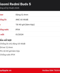 Thông số kỹ thuật Xiaomi Redmi Buds 5