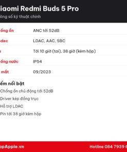 Thông số kỹ thuật Xiaomi Redmi Buds 5 Pro