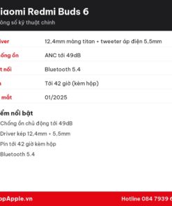 Thông số kỹ thuật Xiaomi Redmi Buds 6