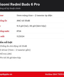 Thông số kỹ thuật Xiaomi Redmi Buds 6 Pro