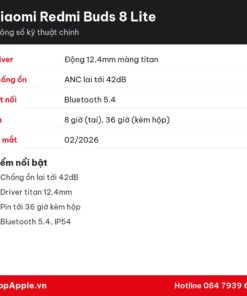 Thông số kỹ thuật Xiaomi Redmi Buds 8 Lite