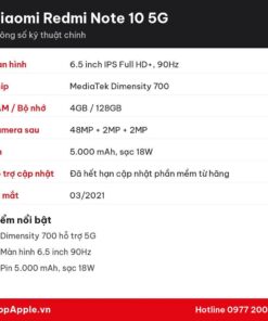 Thông số kỹ thuật Xiaomi Redmi Note 10 5G