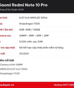 Thông số kỹ thuật Xiaomi Redmi Note 10 Pro
