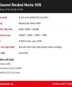 Thông số kỹ thuật Xiaomi Redmi Note 10S
