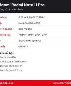 Thông số kỹ thuật Xiaomi Redmi Note 11 Pro