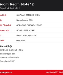 Thông số kỹ thuật Xiaomi Redmi Note 12