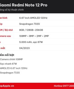 Thông số kỹ thuật Xiaomi Redmi Note 12 Pro