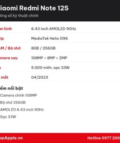 Thông số kỹ thuật Xiaomi Redmi Note 12S