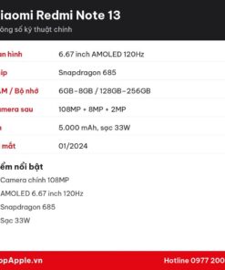 Thông số kỹ thuật Xiaomi Redmi Note 13