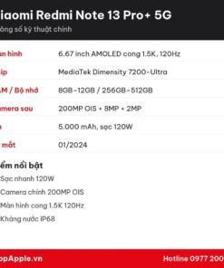 Thông số kỹ thuật Xiaomi Redmi Note 13 Pro+ 5G