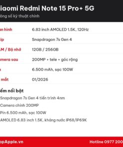 Thông số kỹ thuật Xiaomi Redmi Note 15 Pro+ 5G