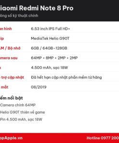 Thông số kỹ thuật Xiaomi Redmi Note 8 Pro